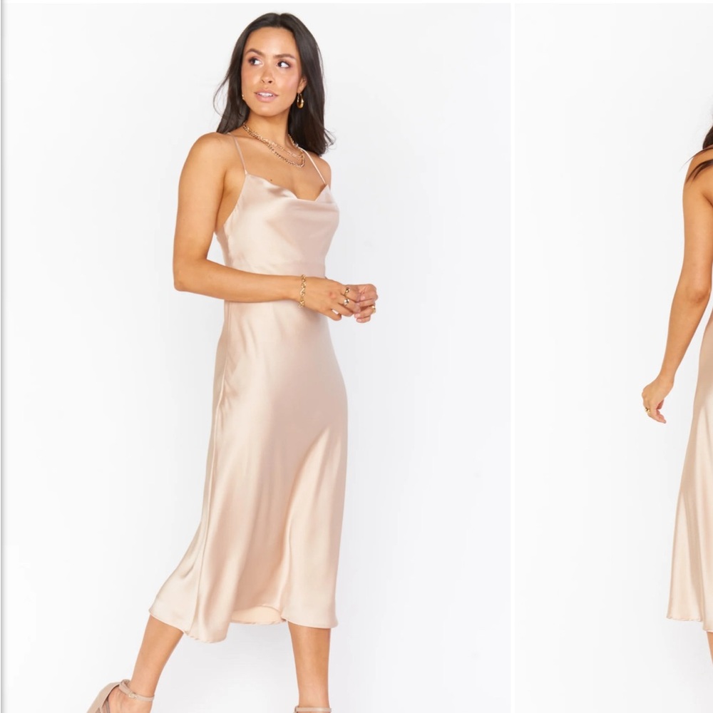 Show Me Your Mumu - Verona Cowl Neck Dress in champagne lux satin!